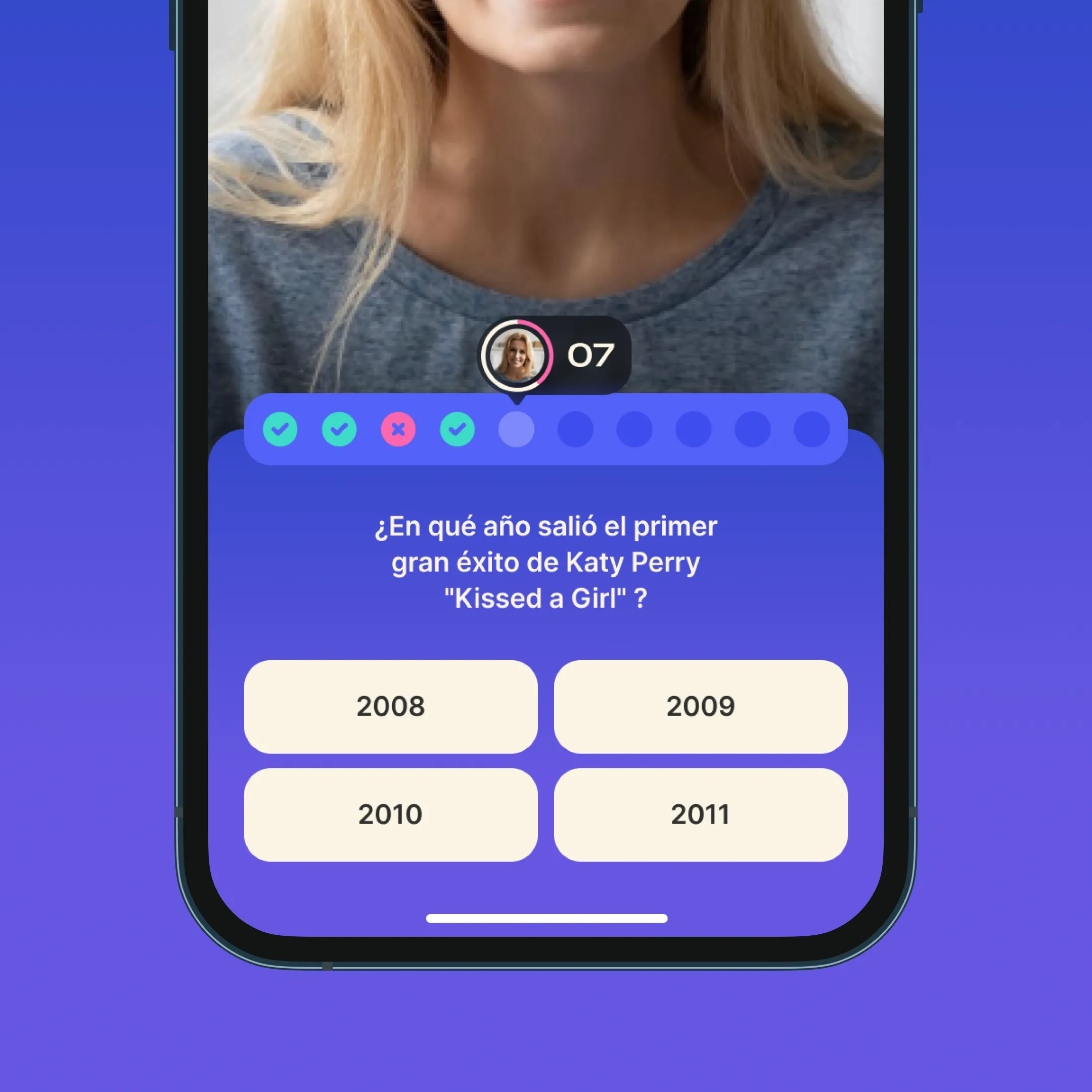 Dettaglio della schermata del quiz
