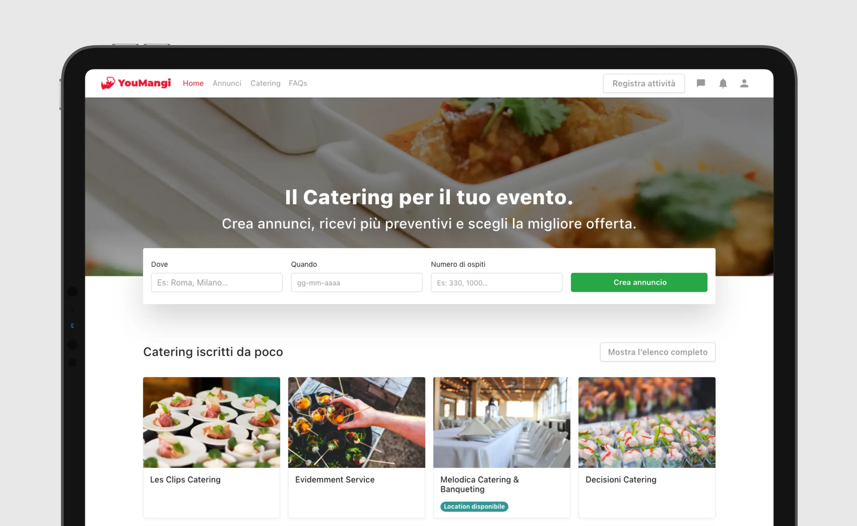 Crea annunci di lavoro per organizzare il tuo evento e confronta le offerte dei Catering.